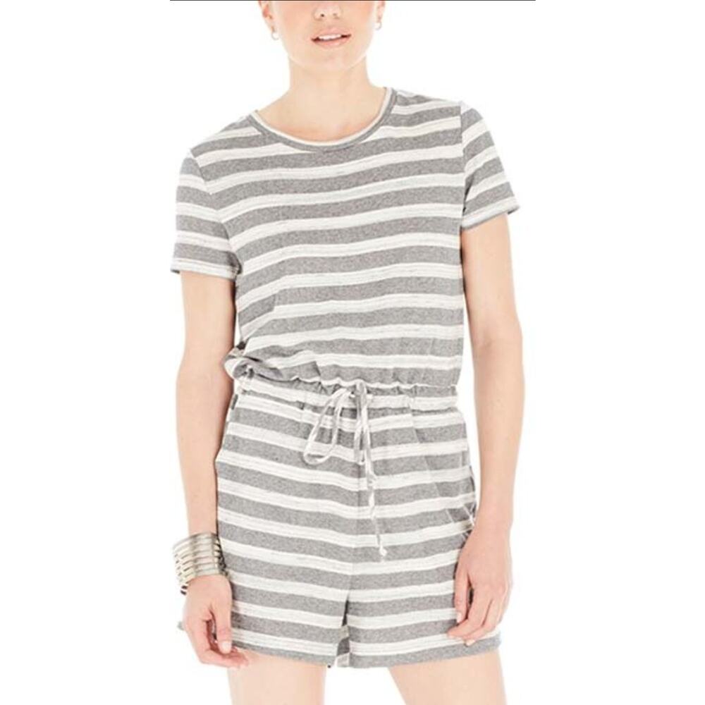 Laila Jayde Short Sleeve Romper - Dark Gray & Creme Stripe NWT Size XS